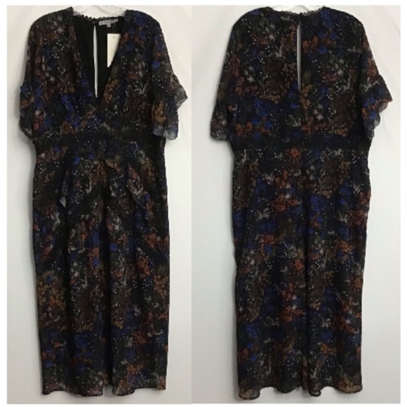 NWT Hope & Ivy Plunge Ruffle MIDI Dress Plus Size - Picture 2 of 13